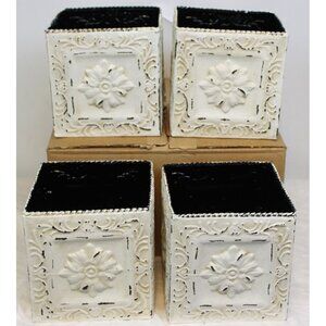 Southern Living 4pc Metal Box Press Tin Distressed Emboss Planter Storage 40055